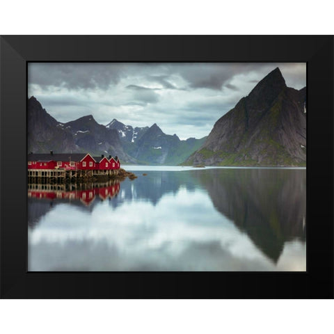 Fishing huts on the waterfront, Lofoten, Norway Black Modern Wood Framed Art Print by Frank, Assaf