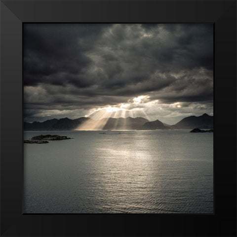 Sunset of Norwegian fjord-Lofoten-Norway Black Modern Wood Framed Art Print by Frank, Assaf