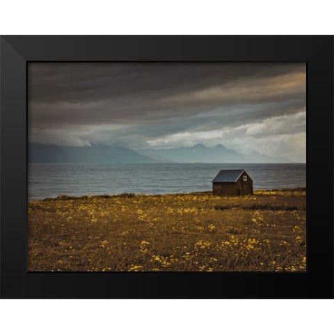 Beach hut on Lofoten coastline, Norway Black Modern Wood Framed Art Print by Frank, Assaf