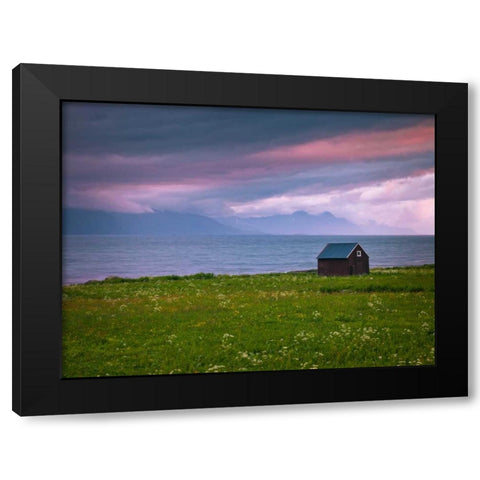 Beach hut on Lofoten coastline, Norway Black Modern Wood Framed Art Print by Frank, Assaf
