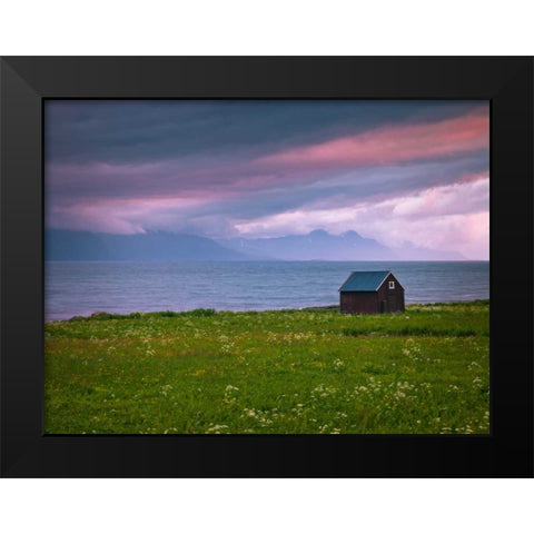 Beach hut on Lofoten coastline, Norway Black Modern Wood Framed Art Print by Frank, Assaf