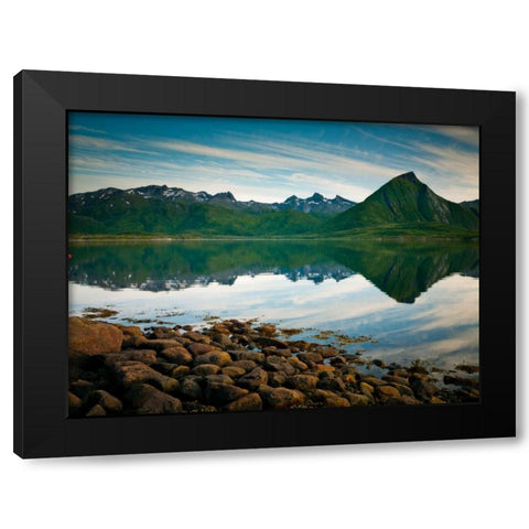 Mountain range by the sea, Lofoten, Norway Black Modern Wood Framed Art Print by Frank, Assaf