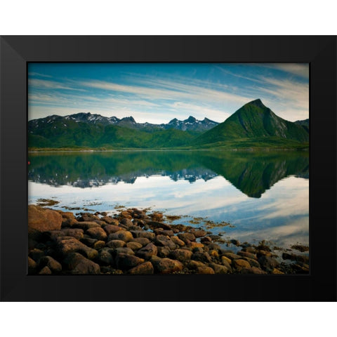 Mountain range by the sea, Lofoten, Norway Black Modern Wood Framed Art Print by Frank, Assaf