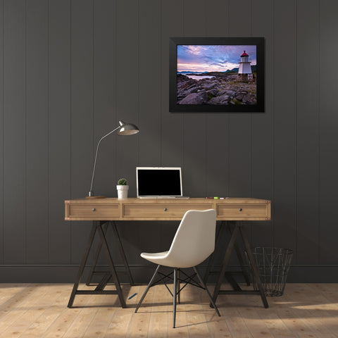 Light house on coast, Lofoten, Norway Black Modern Wood Framed Art Print by Frank, Assaf