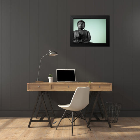Buddha sculpture Black Modern Wood Framed Art Print by Frank, Assaf