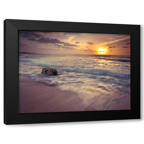 Beach at sunset Black Modern Wood Framed Art Print by Frank, Assaf