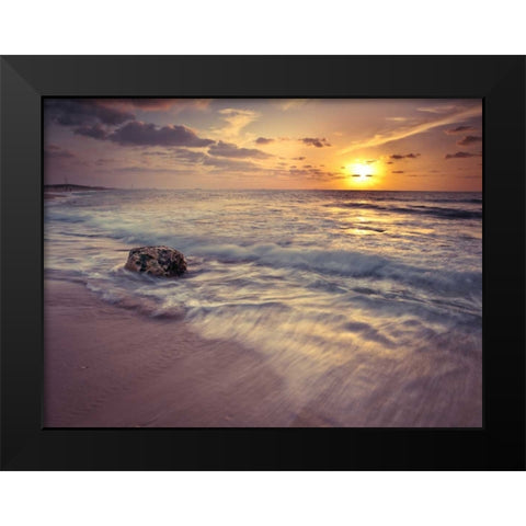 Beach at sunset Black Modern Wood Framed Art Print by Frank, Assaf