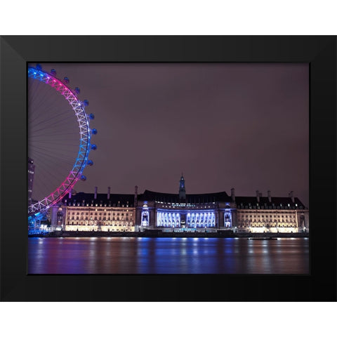 County Hall, London, at night Black Modern Wood Framed Art Print by Frank, Assaf