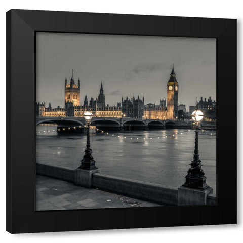 Houses of parliament over the river Thames Black Modern Wood Framed Art Print by Frank, Assaf