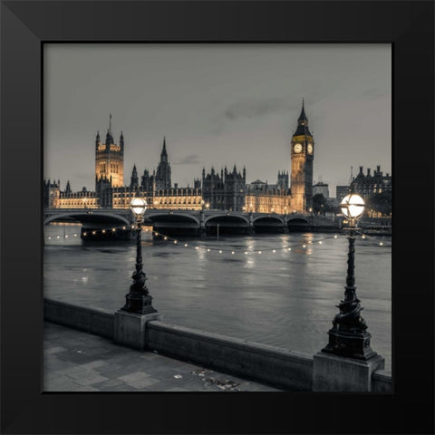 Houses of parliament over the river Thames Black Modern Wood Framed Art Print by Frank, Assaf
