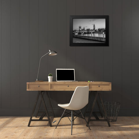 Houses of parliament over the river Thames Black Modern Wood Framed Art Print by Frank, Assaf