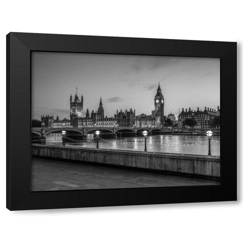 Houses of parliament over the river Thames Black Modern Wood Framed Art Print by Frank, Assaf