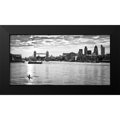 London skyline over river Thames Black Modern Wood Framed Art Print by Frank, Assaf