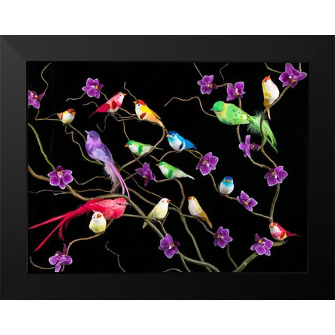 Fake birds on branches Black Modern Wood Framed Art Print by Frank, Assaf