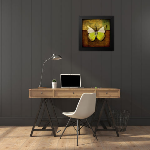 Handwritten old postcard with butterfly Black Modern Wood Framed Art Print by Frank, Assaf