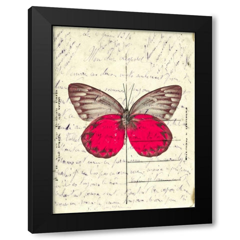 Handwritten old postcard with butterfly Black Modern Wood Framed Art Print with Double Matting by Frank, Assaf