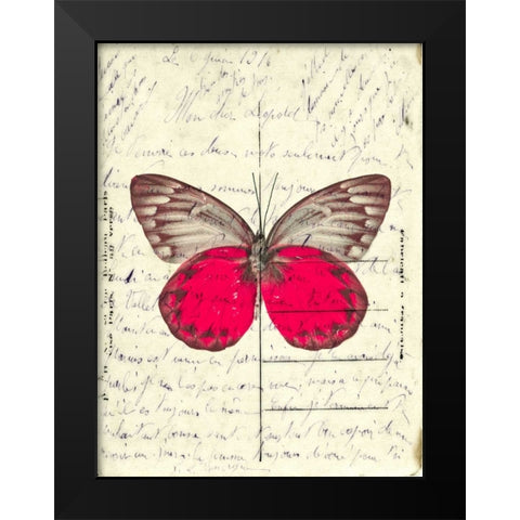 Handwritten old postcard with butterfly Black Modern Wood Framed Art Print by Frank, Assaf