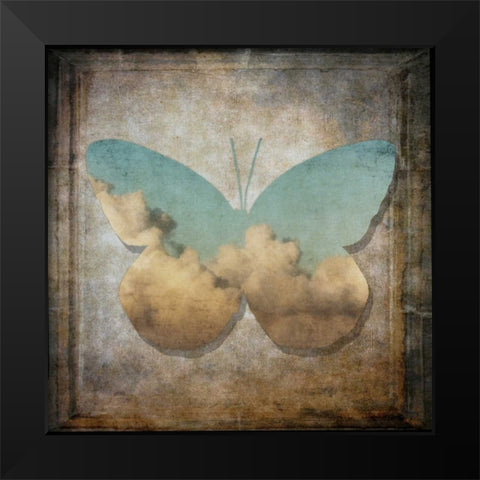 Handwritten old postcard with butterfly Black Modern Wood Framed Art Print by Frank, Assaf