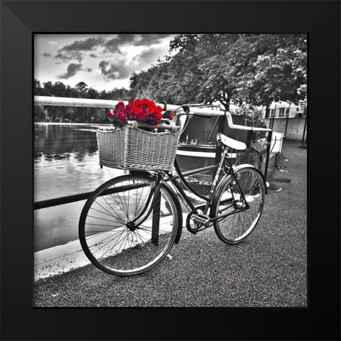 Bicycles with flowers Black Modern Wood Framed Art Print by Frank, Assaf