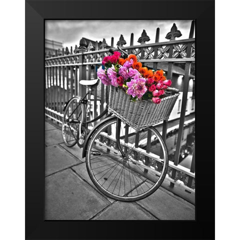 Bicycles with flowers Black Modern Wood Framed Art Print by Frank, Assaf