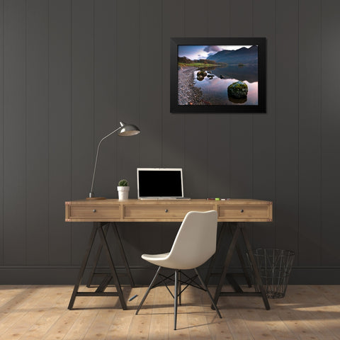 Rocks and still lake Black Modern Wood Framed Art Print by Frank, Assaf