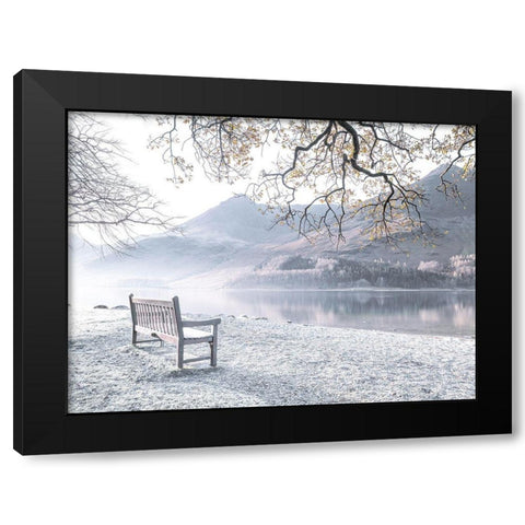 Bench by still lake Black Modern Wood Framed Art Print by Frank, Assaf