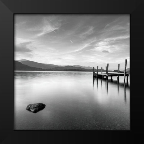 Pier on still lake Black Modern Wood Framed Art Print by Frank, Assaf