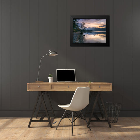 Still lake at dusk Black Modern Wood Framed Art Print by Frank, Assaf