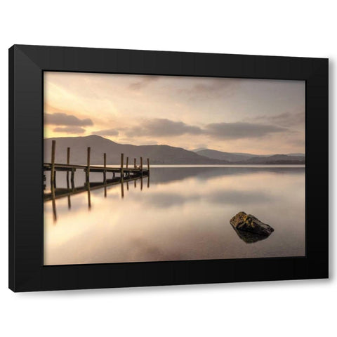 Pier on still lake Black Modern Wood Framed Art Print by Frank, Assaf