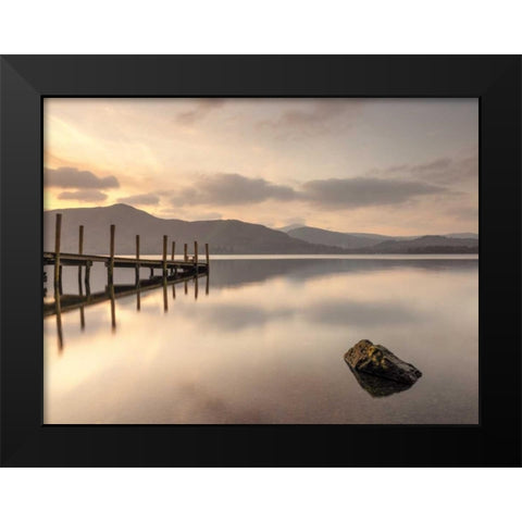 Pier on still lake Black Modern Wood Framed Art Print by Frank, Assaf