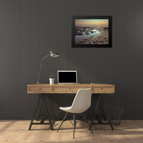 Rock pools on the beach at dusk Black Modern Wood Framed Art Print by Frank, Assaf
