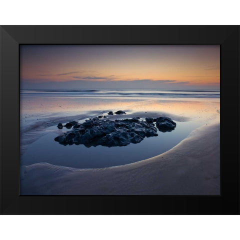 Rocks on the beach at dusk Black Modern Wood Framed Art Print by Frank, Assaf