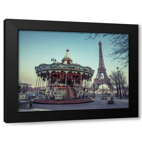 Carousel with the Eiffel tower in the background Black Modern Wood Framed Art Print with Double Matting by Frank, Assaf