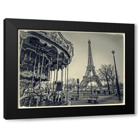Carousel with the Eiffel tower in the background Black Modern Wood Framed Art Print with Double Matting by Frank, Assaf