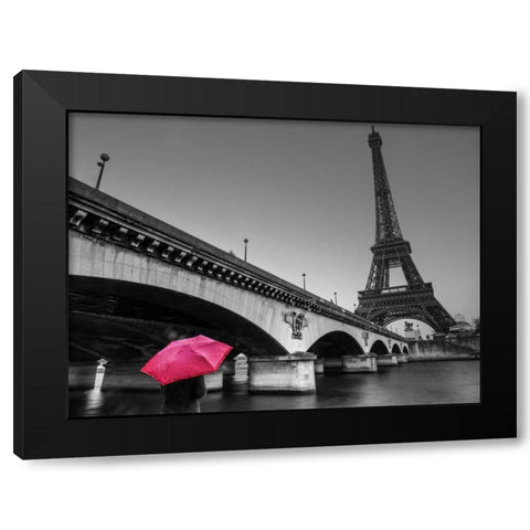 Bridge over river Siene with Eifflel tower in background, Paris, France Black Modern Wood Framed Art Print by Frank, Assaf