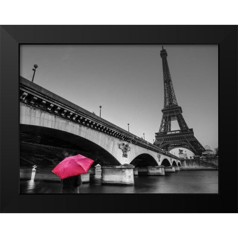 Bridge over river Siene with Eifflel tower in background, Paris, France Black Modern Wood Framed Art Print by Frank, Assaf