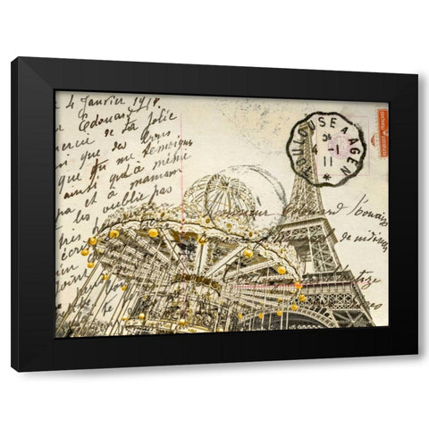 Carousel with the Eiffel tower in the background Black Modern Wood Framed Art Print by Frank, Assaf