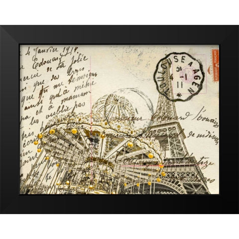 Carousel with the Eiffel tower in the background Black Modern Wood Framed Art Print by Frank, Assaf