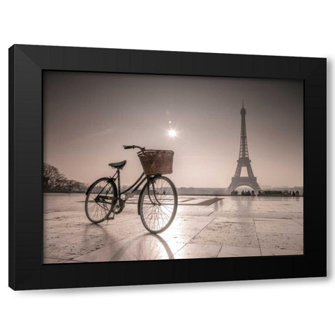 Bicycle in front of Eiffel tower, Paris, France Black Modern Wood Framed Art Print by Frank, Assaf