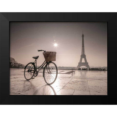 Bicycle in front of Eiffel tower, Paris, France Black Modern Wood Framed Art Print by Frank, Assaf