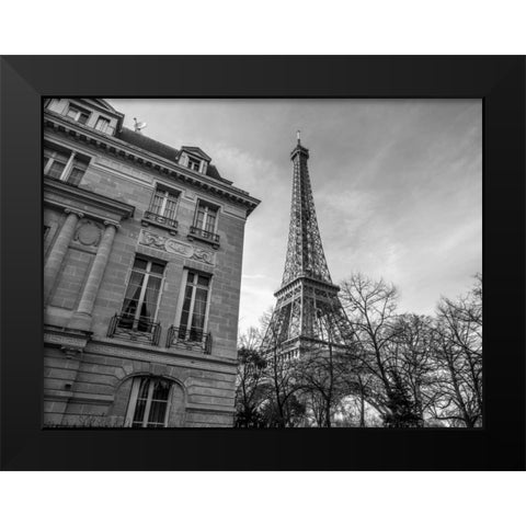 Old building next to Eiffel tower, Paris, France Black Modern Wood Framed Art Print by Frank, Assaf