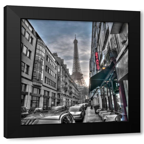 Eiffel tower from city street, Paris, France Black Modern Wood Framed Art Print by Frank, Assaf