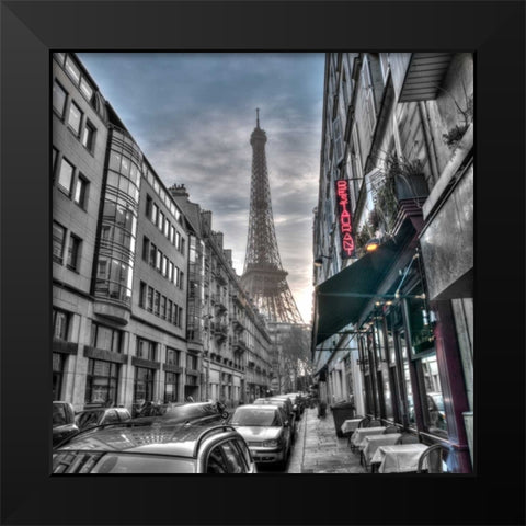 Eiffel tower from city street, Paris, France Black Modern Wood Framed Art Print by Frank, Assaf
