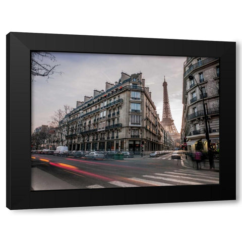 Eiffel tower from city street, Paris, France Black Modern Wood Framed Art Print by Frank, Assaf