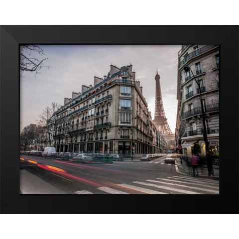 Eiffel tower from city street, Paris, France Black Modern Wood Framed Art Print by Frank, Assaf