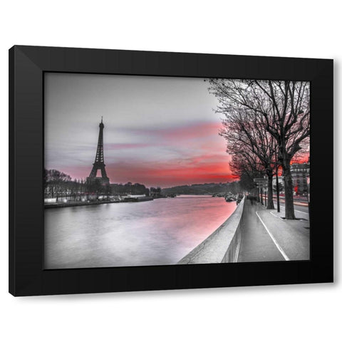 The river Seine and the Eiffel tower at dusk Black Modern Wood Framed Art Print by Frank, Assaf