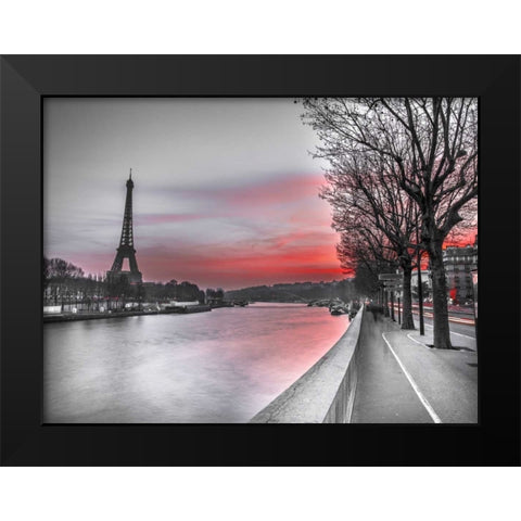 The river Seine and the Eiffel tower at dusk Black Modern Wood Framed Art Print by Frank, Assaf