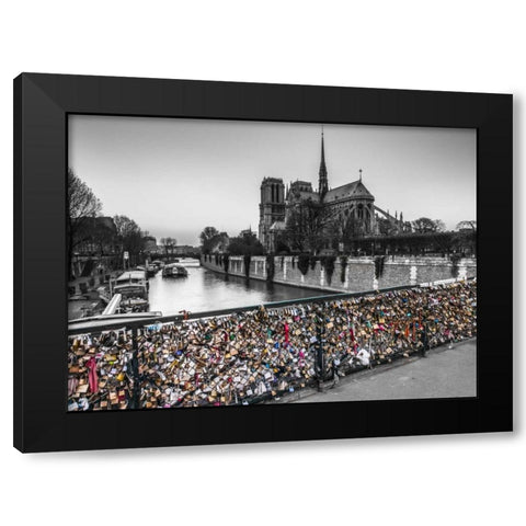 Pont des Arts bridge with love padlocks, Paris Black Modern Wood Framed Art Print by Frank, Assaf