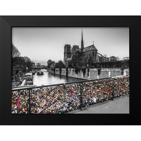 Pont des Arts bridge with love padlocks, Paris Black Modern Wood Framed Art Print by Frank, Assaf