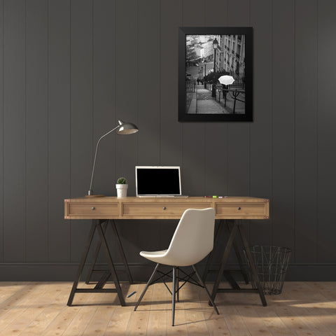 Woman with white umbrella standing on staircase in Montmartre, Paris, France Black Modern Wood Framed Art Print by Frank, Assaf